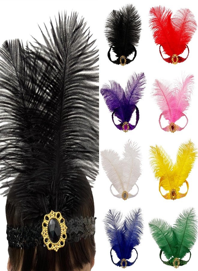 XKTEI 2 Pieces 1920s Flapper Headband,Sequins Feather Headpiece,Mardi Gras Carnival Party Headwear Costume Accessory,Women Girls (Red, Free Size) - Image 5